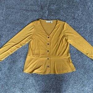 FINAL SALE 4/19/26 Susan Graver Liquid Knit Mustard Yellow Top, Size Medium